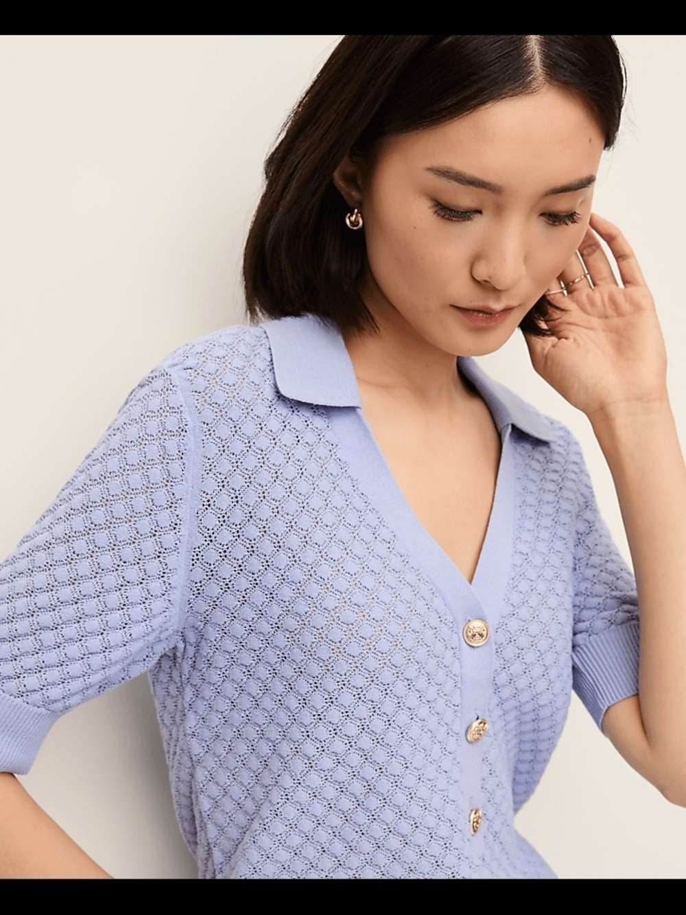 Ann Taylor Lilac Textured Knit Polo Sweater - Picture 3 of 8